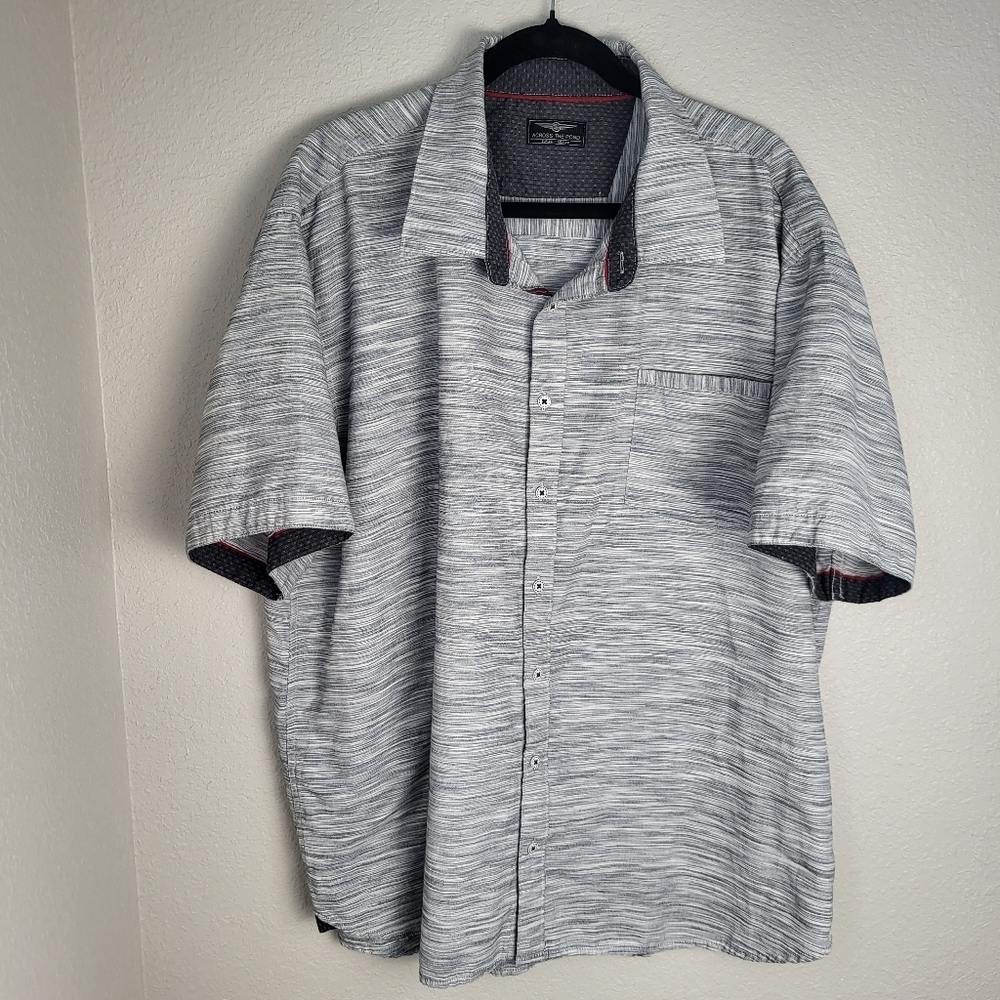 Across The Pond Men's Gray Marbled Short Sleeved Button Up Shirt Size 3X